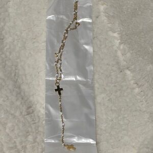 Stainless Steel Gold Cross Necklace/Rosary